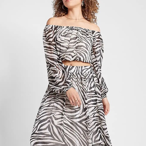 Express x Rachel Zoe Black and White Zebra Print Crop Top - Picture 1 of 4